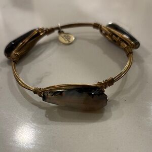 Gold Wire Bangle Bracelet with Brown Agate Stones